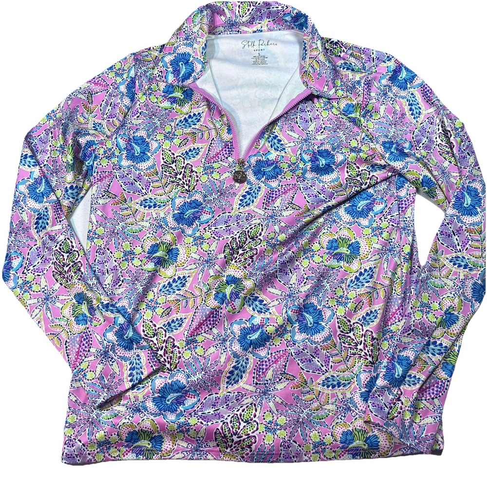 Stella Parker Sport Women's Quarter Zip Athletic Long Sleeve Shirt Floral EUC S
